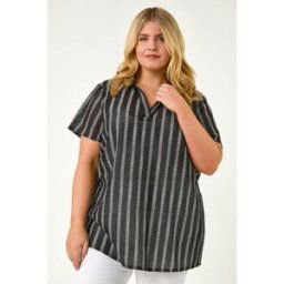 Roman Curve Stripe Collared Knit Top 16 female