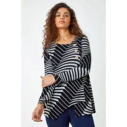 Roman Button Detail Geometric Stretch Top 10 female