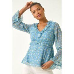 Roman Ditsy Floral Print Frilled Top 10 female