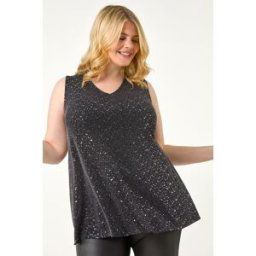 Roman Curve Sparkle Vest Stretch Top 22-24 female