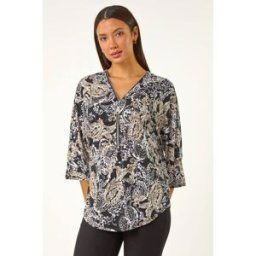 Roman Abstract Print Zip Top 20 female