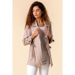 Roman 3/4 Sleeve Tie Waist Longline Jacket 20 female