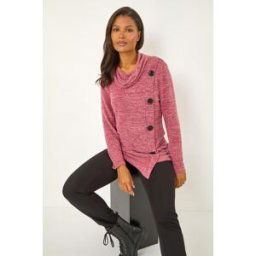 Roman Cowl Neck Button Stretch Top 18 female