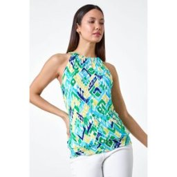 Roman Aztec Print Shirred Stretch Halterneck Top 18 female