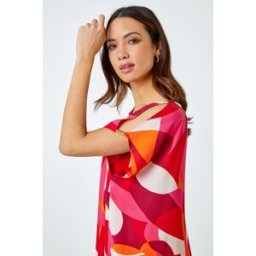Roman Abstract Print Chiffon Overlay Top 10 female
