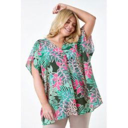 Roman Curve Tropical Print Pleat Front Top 20 female
