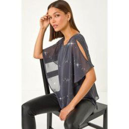 Roman Sequin Asymmetric Overlay Top 20 female