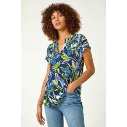 Roman Textured Leaf Print V-Neck Stretch Top 20 female