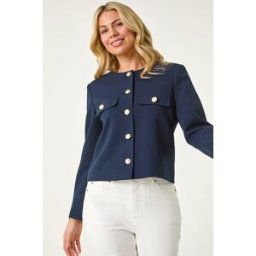 Roman Petite Collarless Button Up Jacket 10 female
