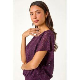Roman Sequin Lace Overlay Stretch Top 20 female