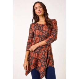 Roman Floral Print Hanky Hem Tunic Top 16 female