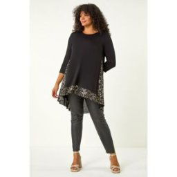 Roman Curve Contrast High Low Tunic Top 30-32 female