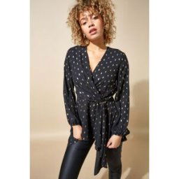 Roman Metallic Polka Dot Print Cross Over Top 14 female