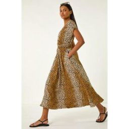 Roman Animal Print Shirred Waist Maxi Dress 14 female