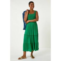 Roman Crochet Detail Cotton Blend Maxi Dress 14 female