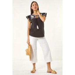 Roman Embroidered Tie Front Top 10 female
