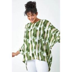 Roman Curve Dipped Hem Abstract Print Top 26-28 female