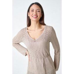 Roman Pointelle Tassel Detail V-Neck Knit Top 14 female