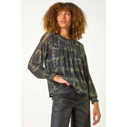Roman Shirred Yoke Print Mesh Top 20 female