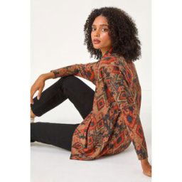 Roman Aztec Print Cowl Neck Tunic Top 12 female