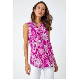 Roman Textured Floral Print Sleeveless Top 16 female
