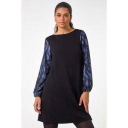 Roman Contrast Sleeve A-Line Stretch Dress 18 female