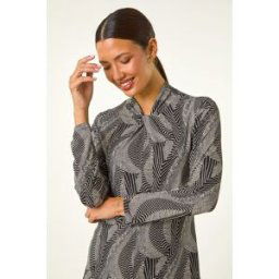 Roman Abstract Print Twist Neck Top 18 female