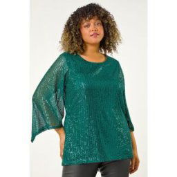 Roman Curve Sequin Flared Sleeve Top 22-24 female