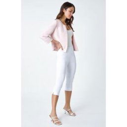 Roman 3/4 Sleeve Pleated Textured Cropped Jacket 14 female