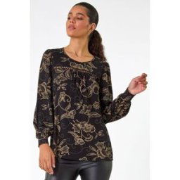 Roman Floral Print Trim Detail Stretch Top 10 female