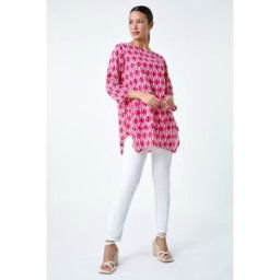Roman Cotton Geometric Pocket Longline Tunic Top 18 female