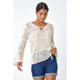 Roman Crochet Tie Front V-Neck Tunic Top 16 female