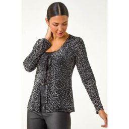 Roman Front Tie Velvet Animal Print Burnout Top 12 female