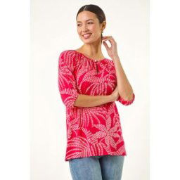 Roman Printed Keyhole Front Stretch Top 12 female