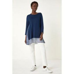 Roman Animal Print Contrast Mesh Hem Stretch Top 14 female