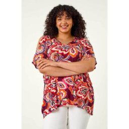 Roman Curve Floral Print Cold Shoulder Top 22-24 female