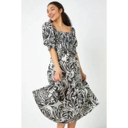 Dusk Floral Contrast Print Midi Dress 8 female