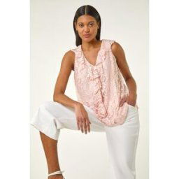 Roman Lace V-Neck Ruffle Front Top 18 female