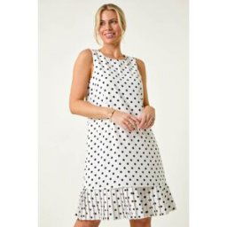 Roman Petite Spot Print Pleated Shift Dress 8 female