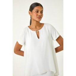 Roman Ring Front Chiffon Overlay Top 20 female