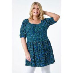 Roman Curve Floral Longline Stretch Shirred Top 18 female