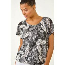 Roman Leaf Print Lace Bubble Hem Top 16 female