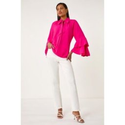 Roman Frilled Sleeve Tie Front Top 20 female