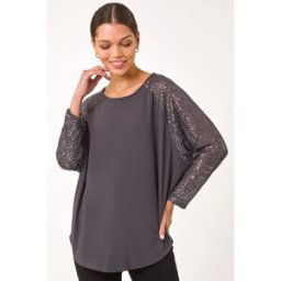 Roman Sequin Sleeve Tunic Stretch Top 14 female