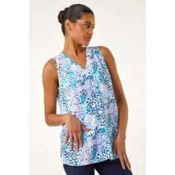 Roman Abstract Print V-Neck Pleat Top 20 female