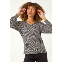 Roman Geometric Print V-Neck Stretch Top 12 female