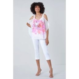 Roman Floral Print Cold Shoulder Overlay Top 10 female