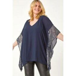 Roman Curve Sequin Trim Overlay Top 20 female