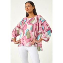 Roman Abstract Print Overlay Tunic Top S female