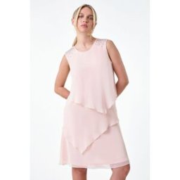 Roman Petite Embellished Tiered Shift Dress 8 female